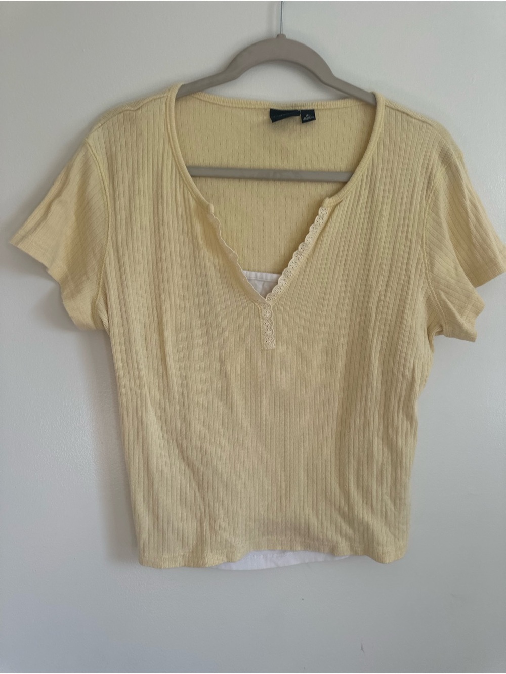 Sonoma Pale Yellow Ribbed Short-Sleeve V-Neck Top